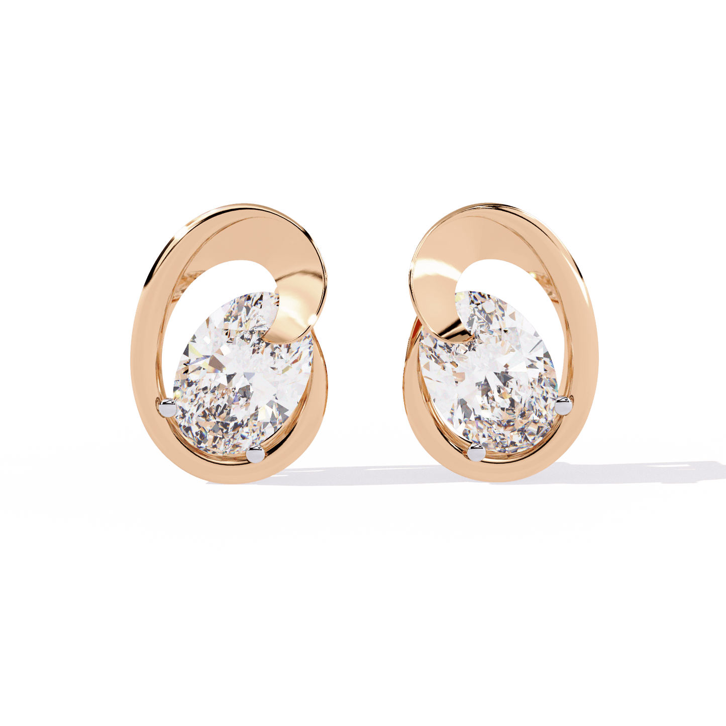 Diane – Sculpted Oval Solitaire Diamond Stud Earrings