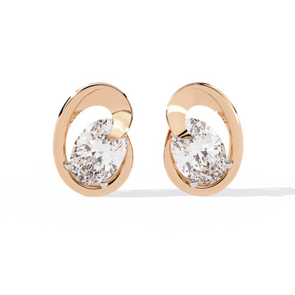 Diane – Sculpted Oval Solitaire Diamond Stud Earrings