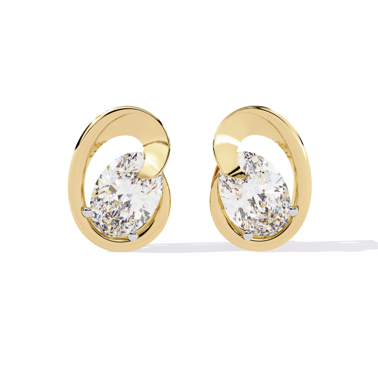 Diane – Sculpted Oval Solitaire Diamond Stud Earrings