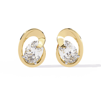 Diane – Sculpted Oval Solitaire Diamond Stud Earrings
