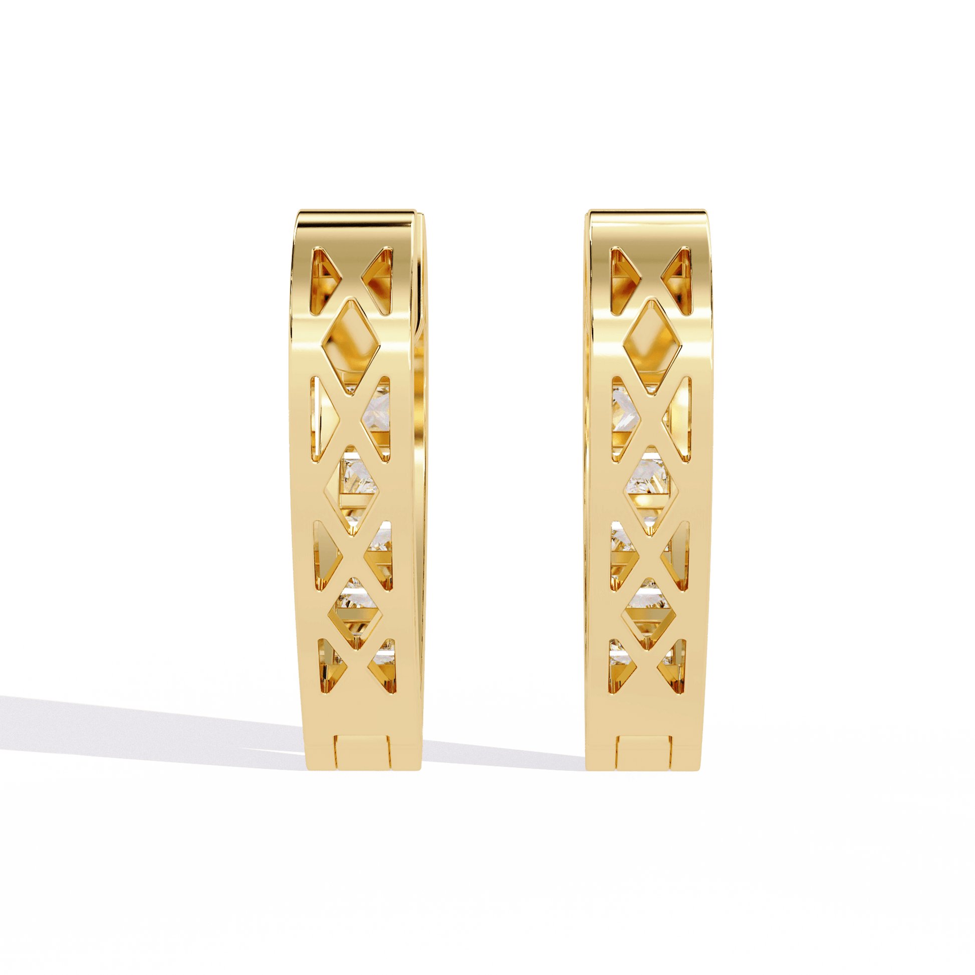 Princess-cut diamond hoop earrings in channel setting by Carat House Dubai featuring elegant, sparkling jewelry design.