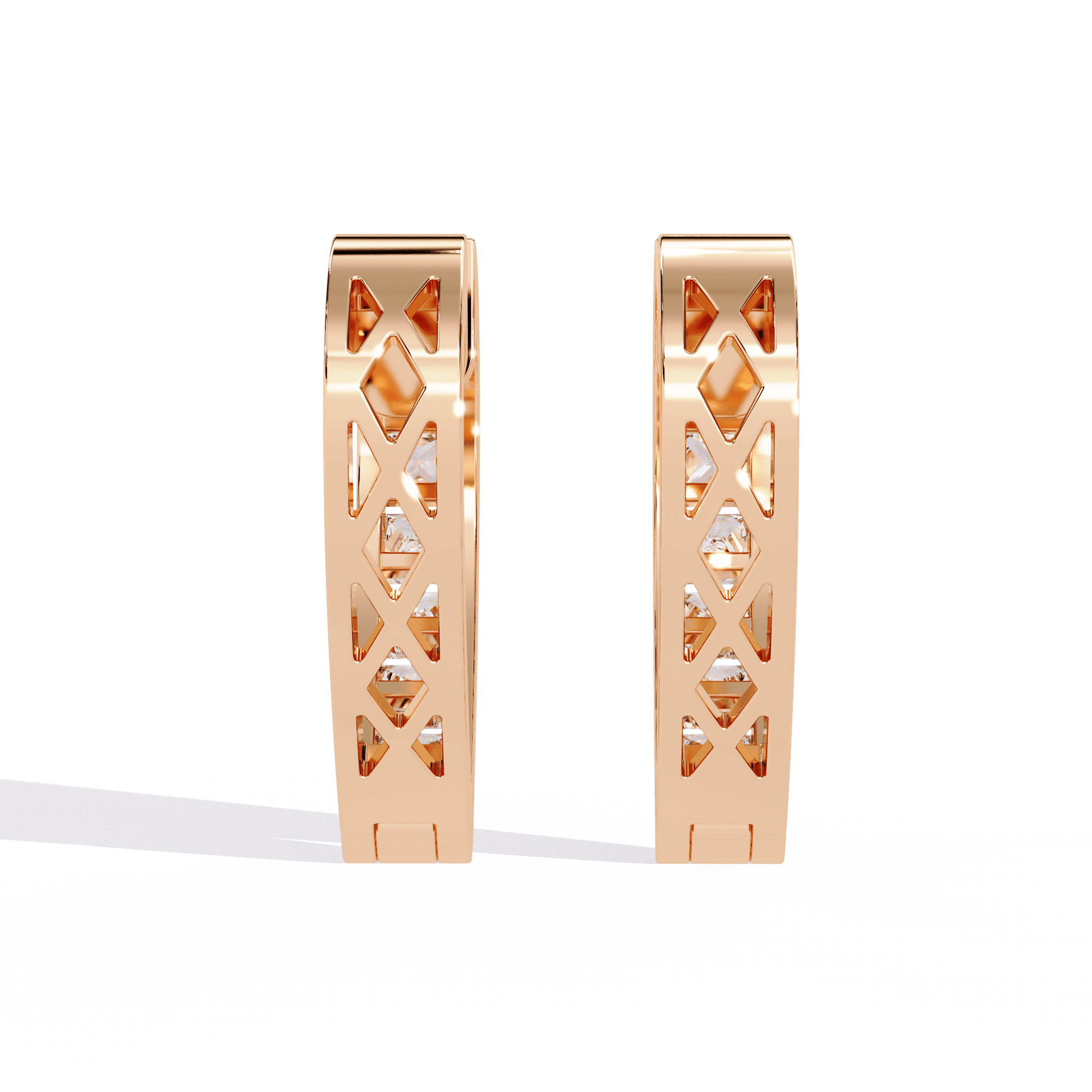 Princess-cut diamond hoop earrings in channel setting by Carat House Dubai, showcasing elegant sparkle and sleek design.