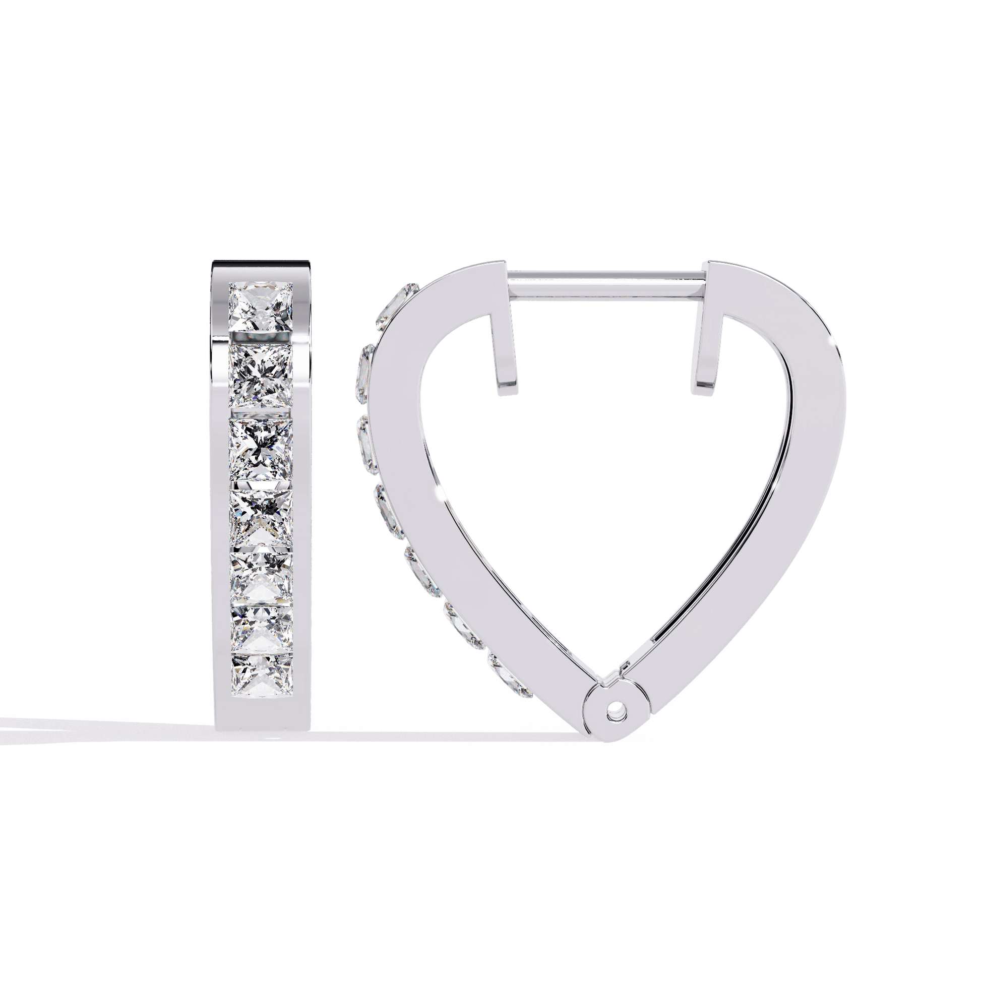 Jodi – Princess-Cut Diamond Hoop Earrings in Channel Setting — diamond hoop earrings — channel set — lab grown diamond and natural diamond — 18k white gold and platinum — Carat House