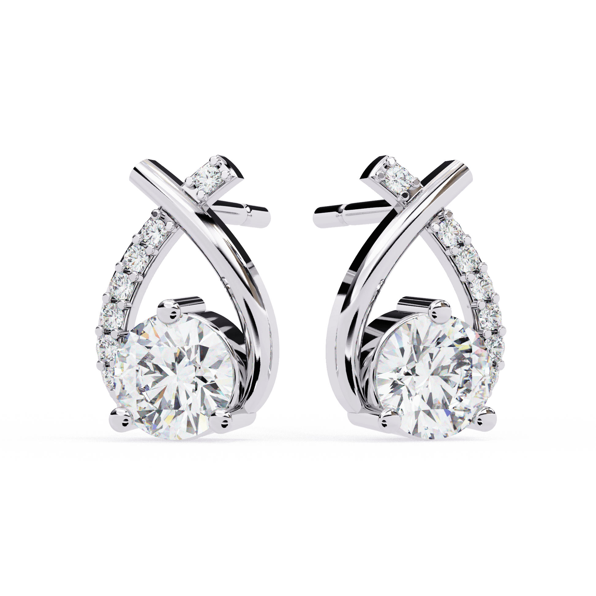 Diya – Diamond Curve Pavé Stud Earrings — diamond stud earrings — pave — lab grown diamond and natural diamond — 18k white gold and platinum — Carat House