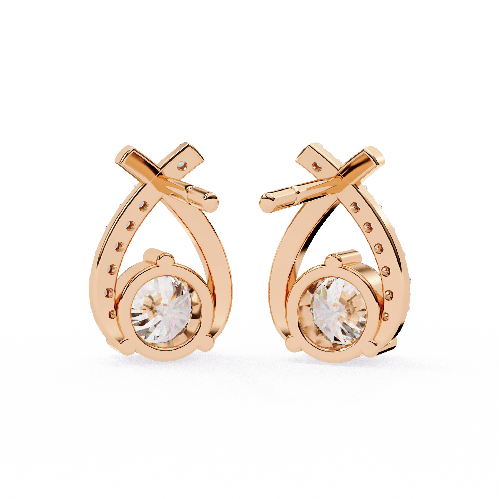 Diamond Curve Pavé Stud Earrings by Carat House Dubai featuring sparkling diamonds and a sleek curved design.