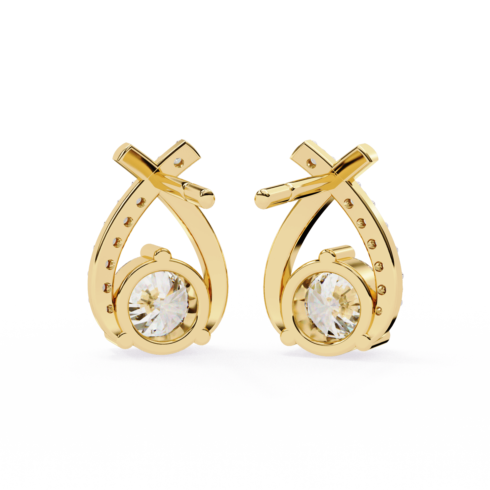Diamond Curve Pavé Stud Earrings by Carat House Dubai featuring sparkling diamond accents and a sleek curved design.