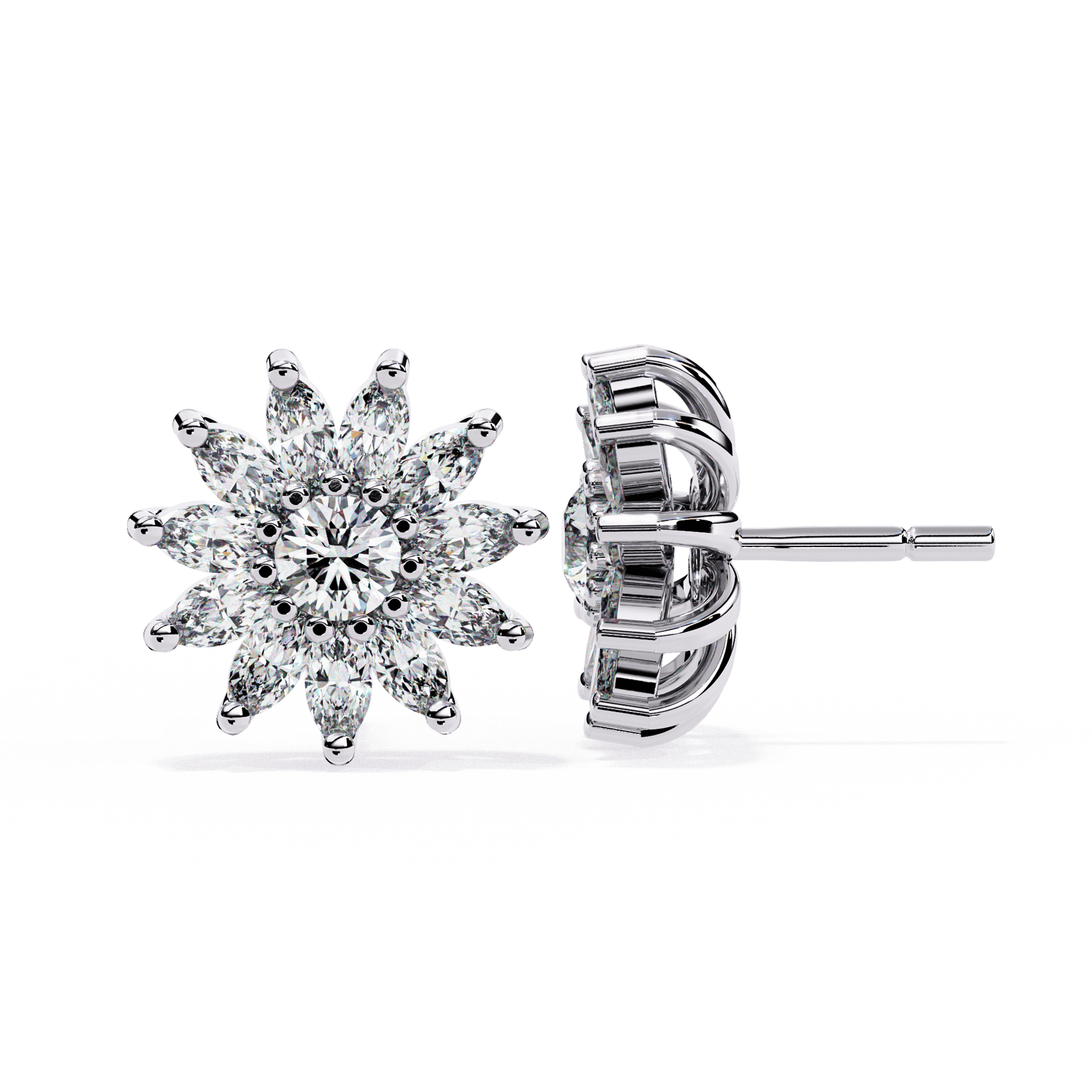 Vittoria – Marquise Petal Diamond Studs — diamond stud earrings — lab grown diamond and natural diamond — 18k white gold and platinum — Carat House