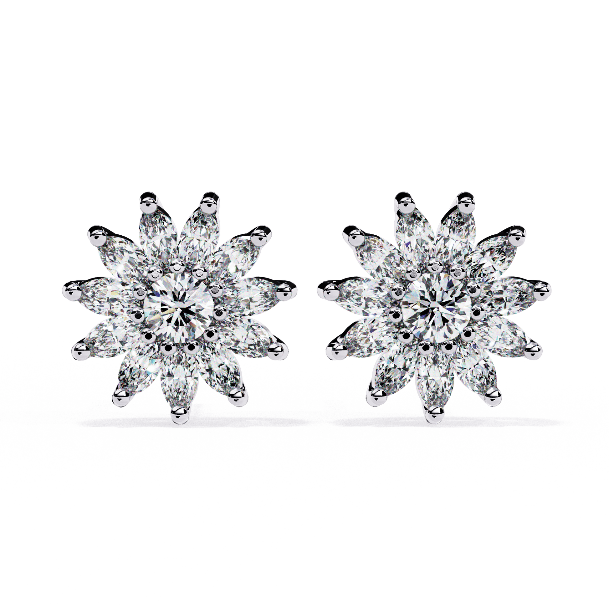 Vittoria Marquise Petal Diamond Stud Earrings by Carat House Dubai featuring marquise-shaped diamond petals on a gold setting.