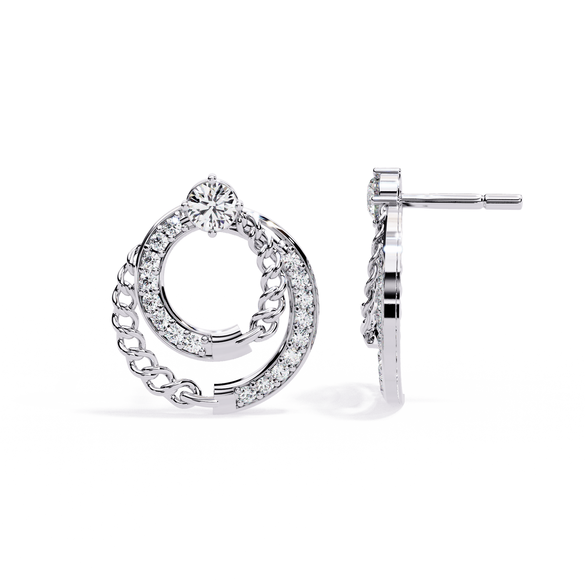 Claudia Carat House Dubai Cuban link and pavé diamond studs featuring sparkling diamonds and sleek gold design.