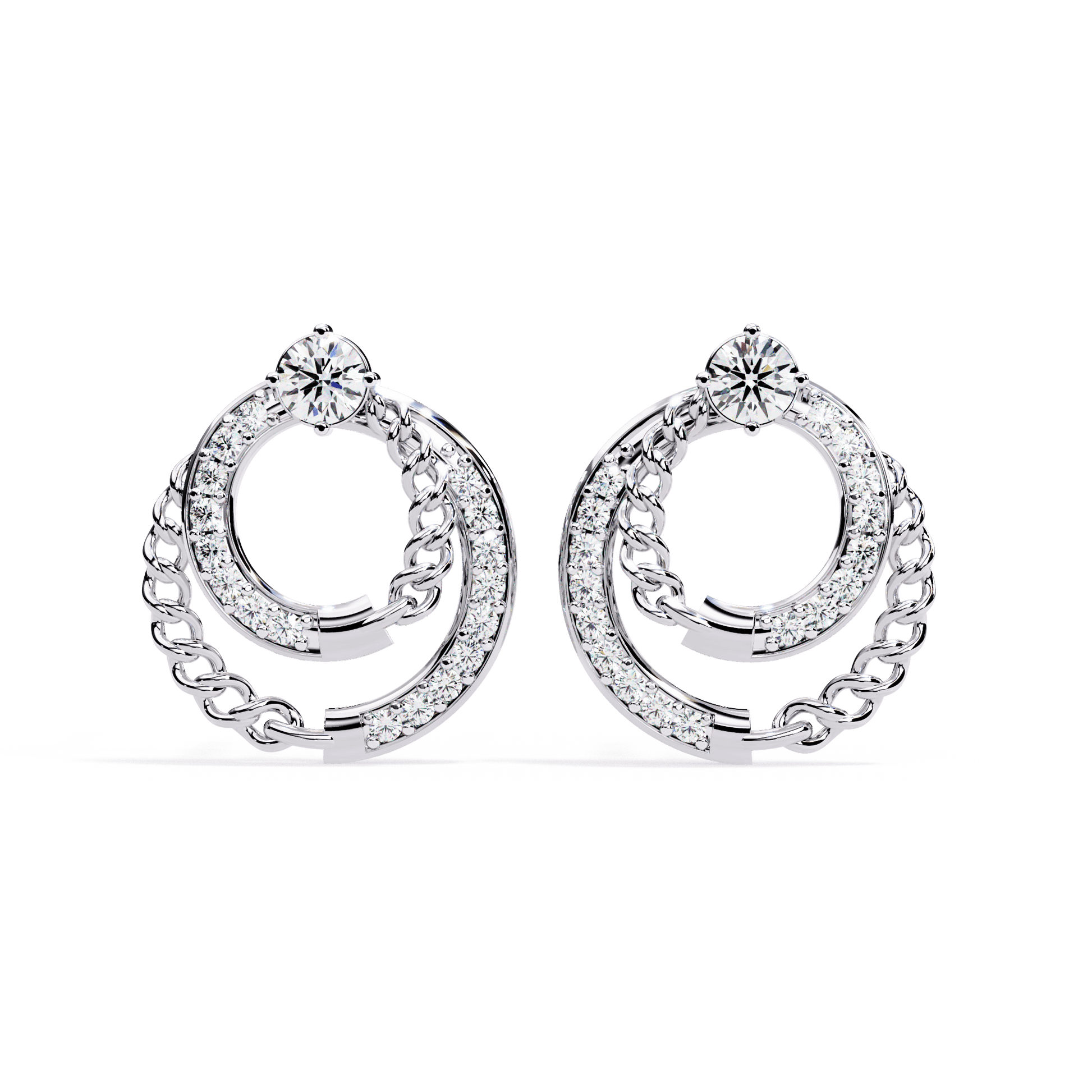 Claudia – Cuban Link & Pavé Diamond Studs — diamond stud earrings — pave — lab grown diamond and natural diamond — 18k white gold and platinum — Carat House