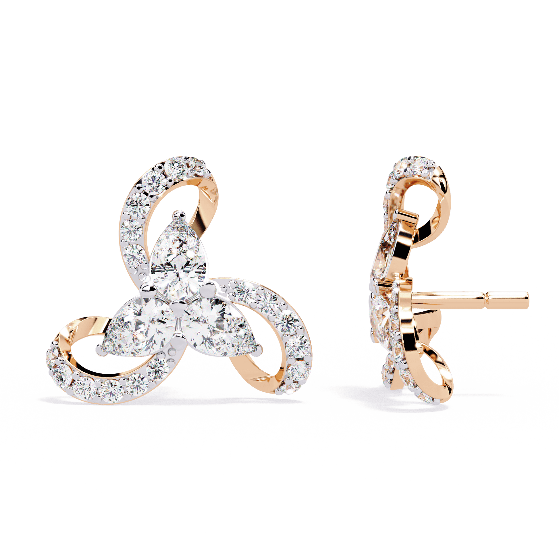 Desiree Pear & Pavé Diamond Stud Earrings by Carat House Dubai featuring pear-shaped diamonds and sparkling pavé setting.