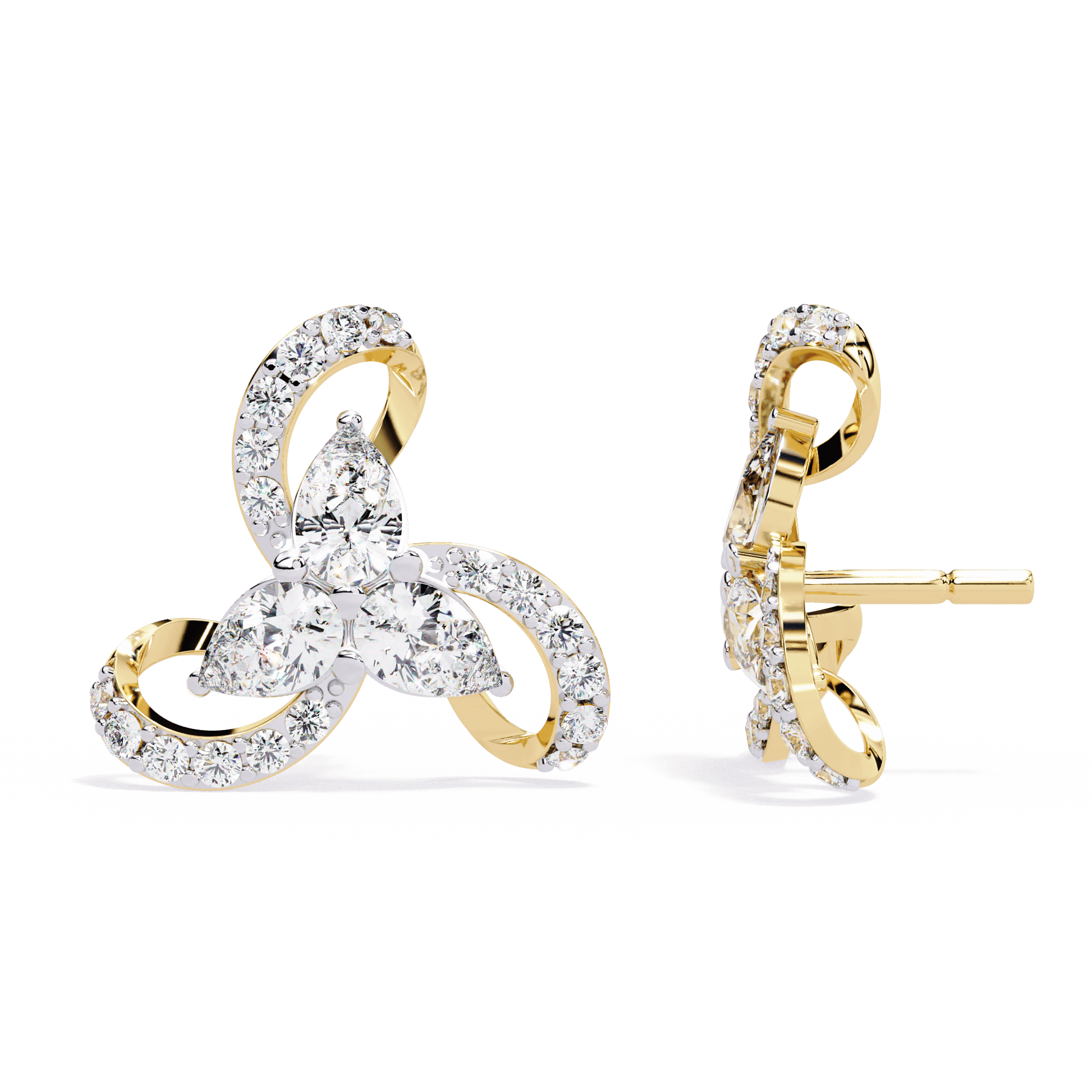 Pear-shaped pearl and pavé diamond stud earrings by Carat House Dubai featuring elegant and sparkling jewelry design.