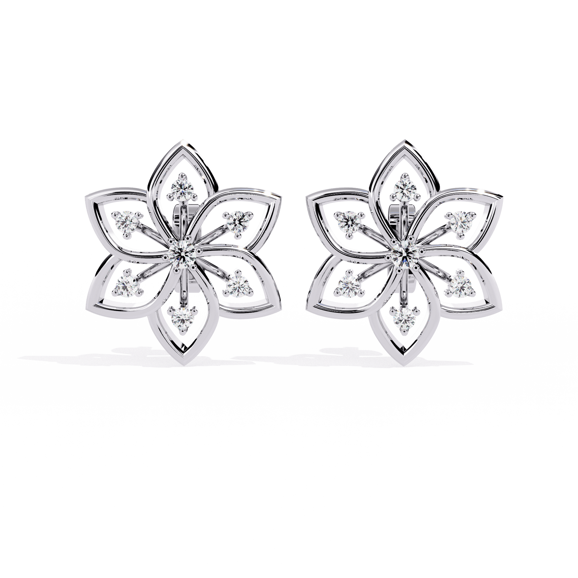 Deanna – Sculpted Floral Diamond Studs — diamond stud earrings — lab grown diamond and natural diamond — 18k white gold and platinum — Carat House