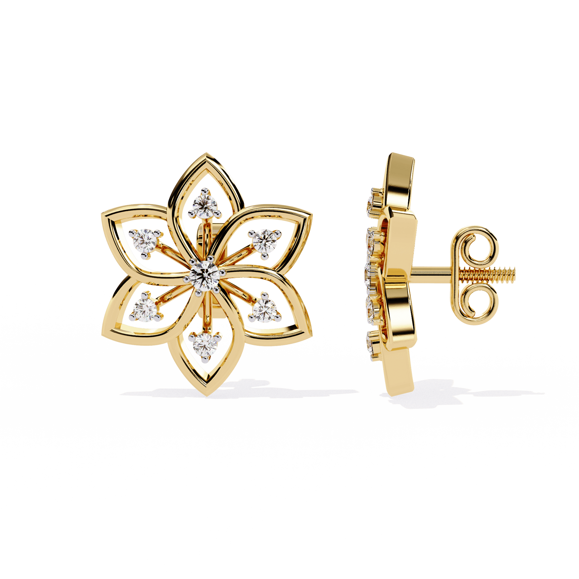 Deanna floral diamond studs by Carat House Dubai featuring sculpted floral design and sparkling diamonds.