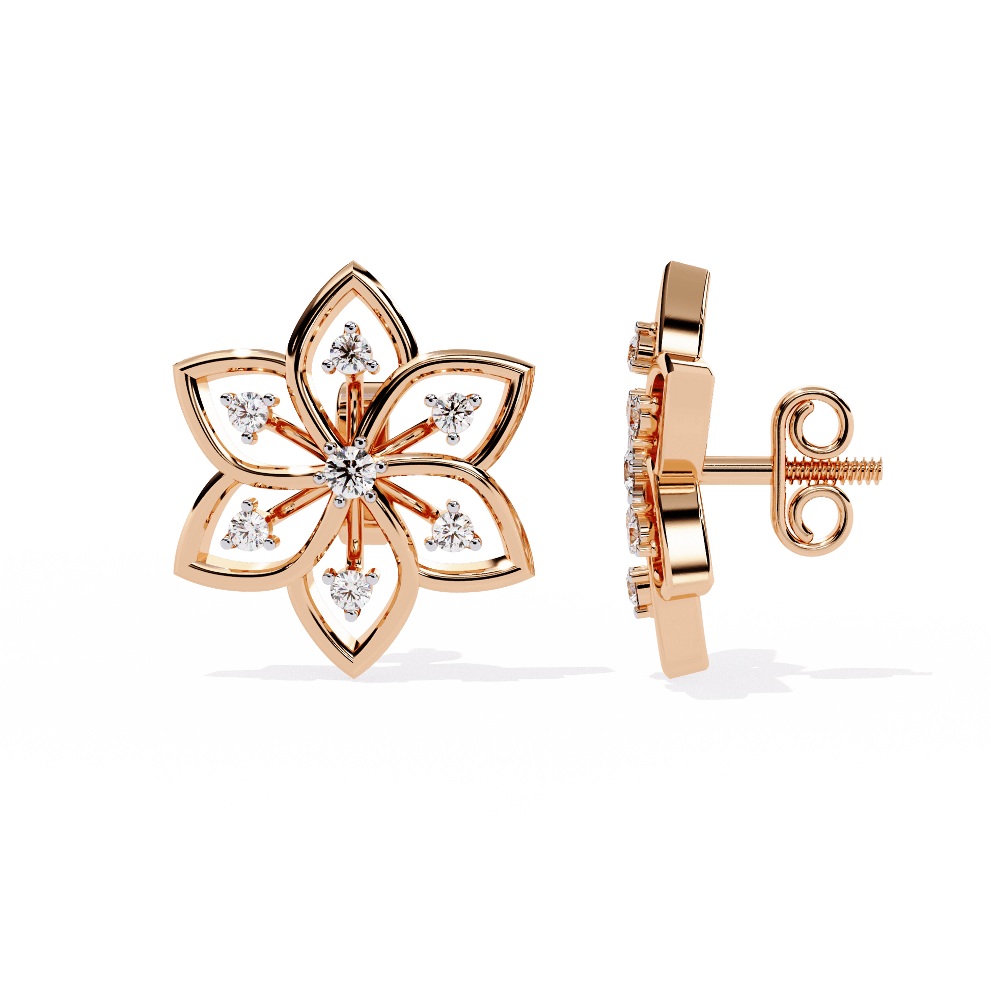 Deanna Sculpted Floral Diamond Stud Earrings by Carat House Dubai, featuring intricate floral design and sparkling diamonds.