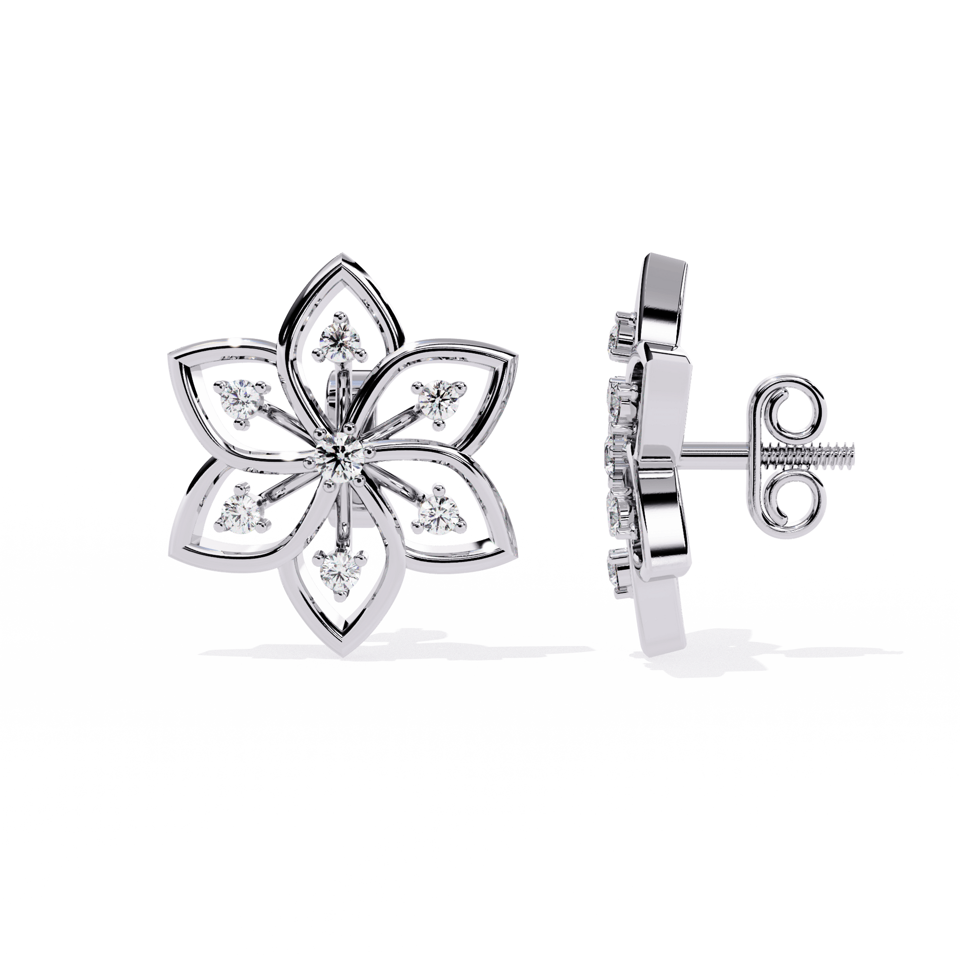 Deanna Sculpted Floral Diamond Stud Earrings by Carat House Dubai featuring intricate floral design and sparkling diamonds.