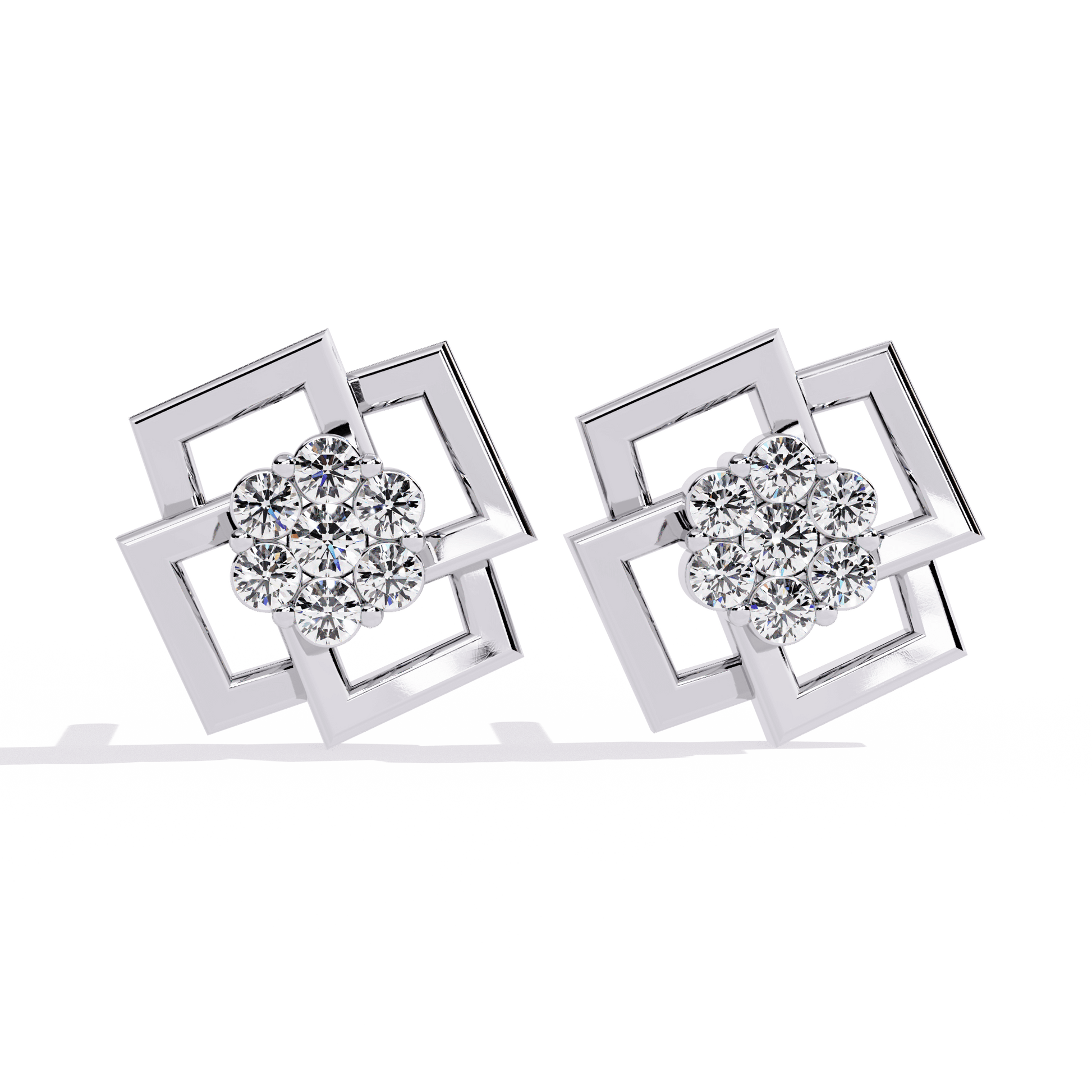 Crystal – Framed Cluster Diamond Studs — diamond stud earrings — cluster — lab grown diamond and natural diamond — 18k white gold and platinum — Carat House