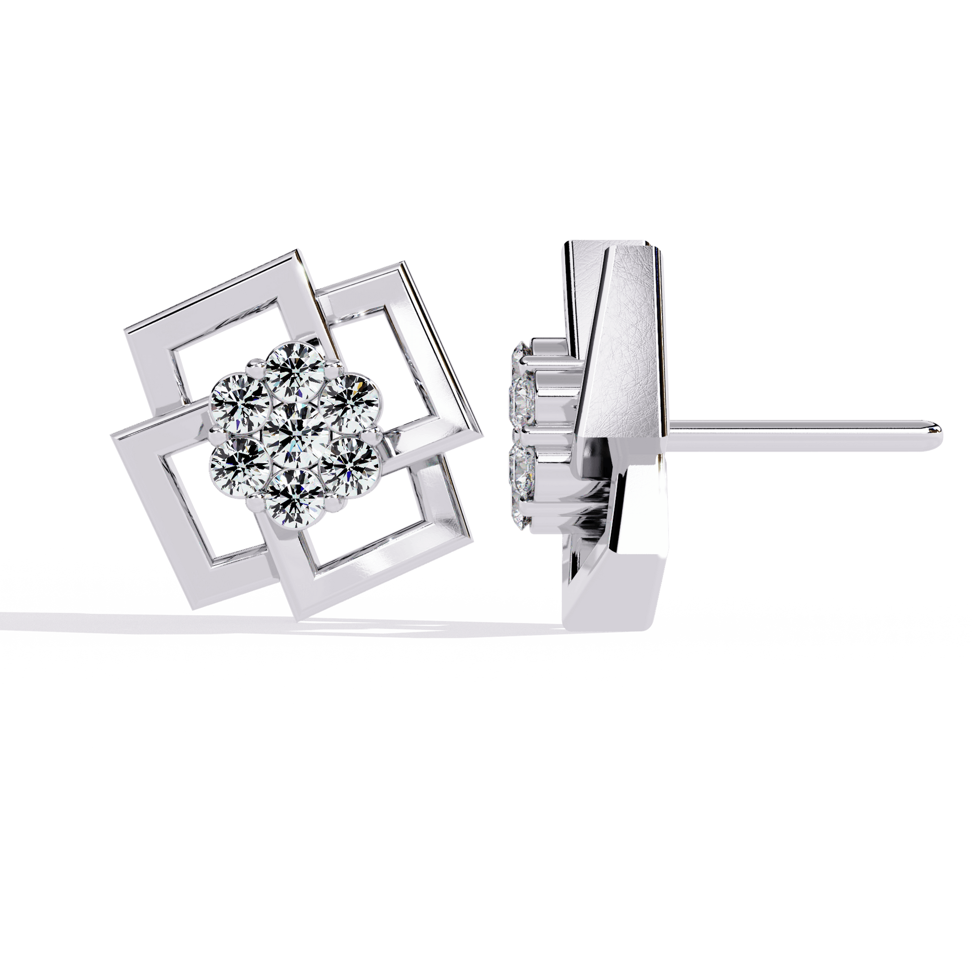 Carat House Dubai Crystal framed cluster diamond stud earrings with sparkling diamonds and elegant setting.