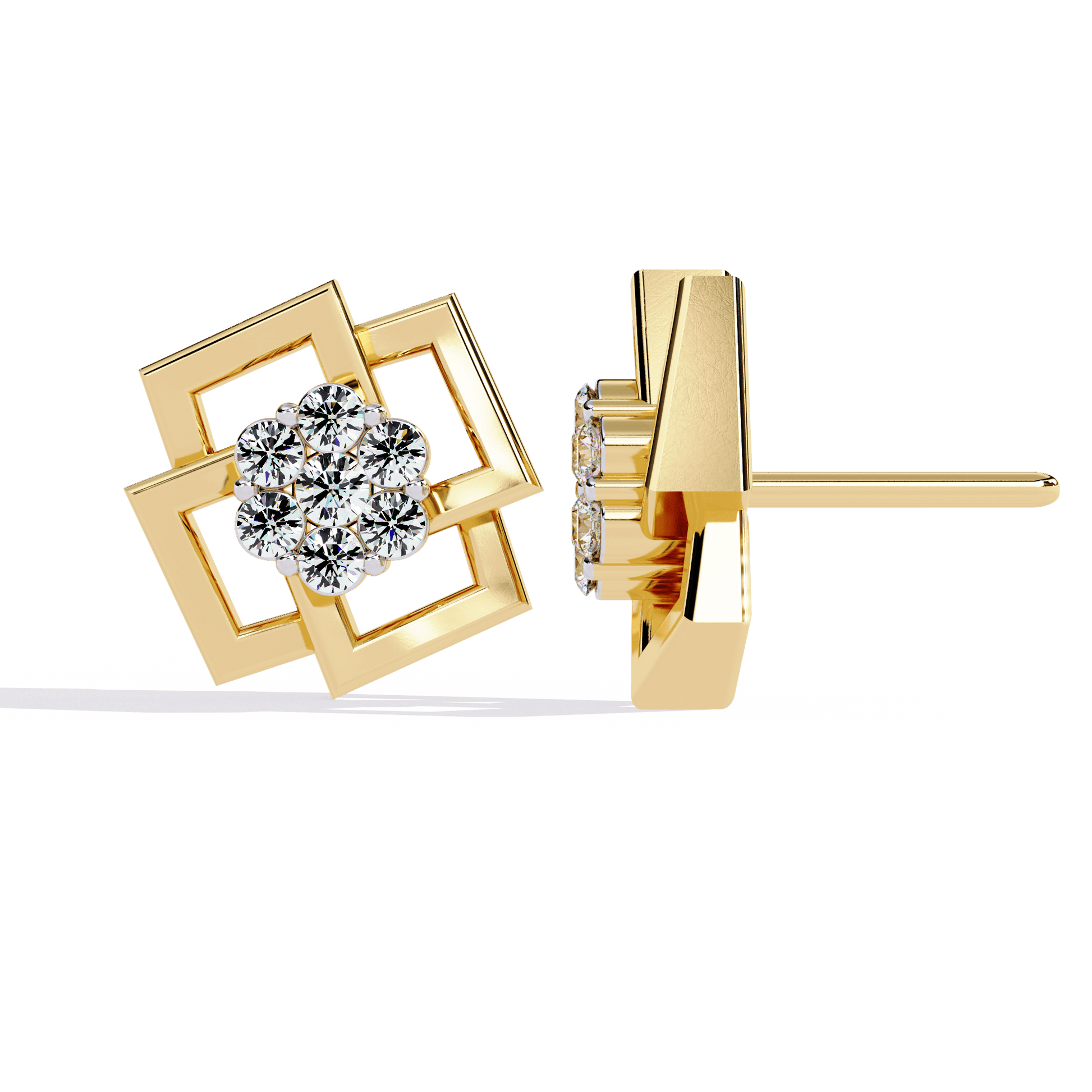 Carat House Dubai Crystal framed cluster diamond stud earrings with sparkling diamonds and elegant silver setting.