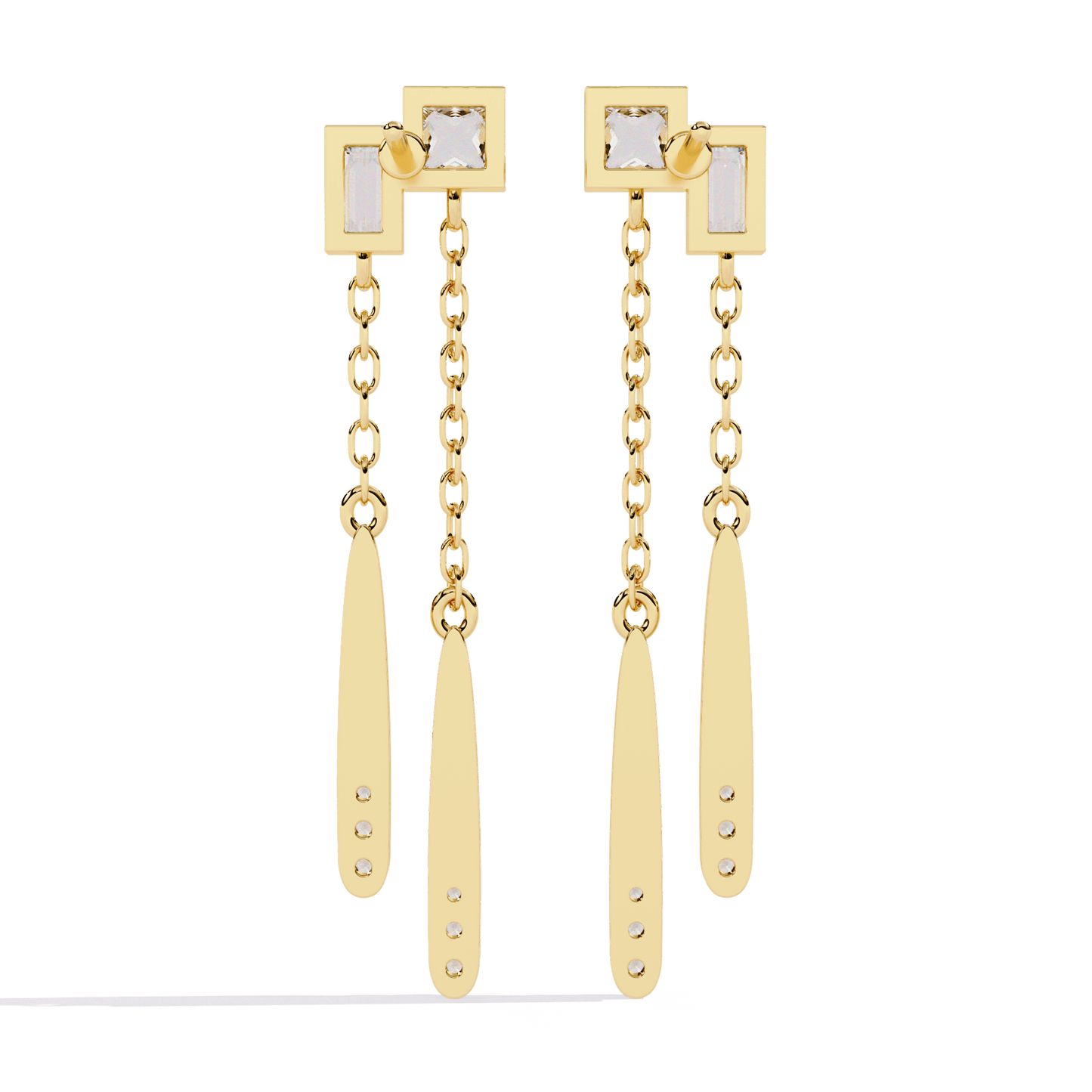 Ivana - Dual-Drop Princess and Baguette Diamond Earrings