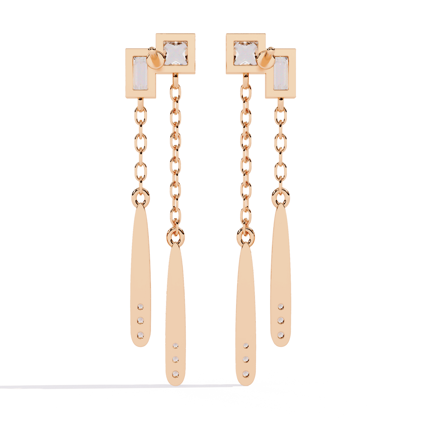 Ivana - Dual-Drop Princess and Baguette Diamond Earrings