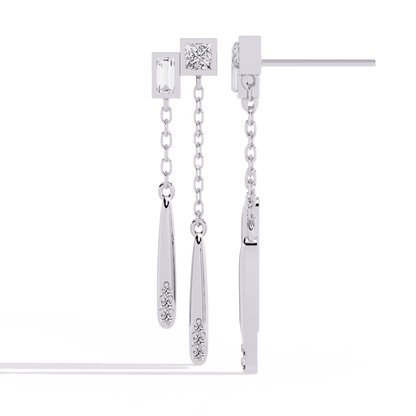 Ivana - Dual-Drop Princess and Baguette Diamond Earrings