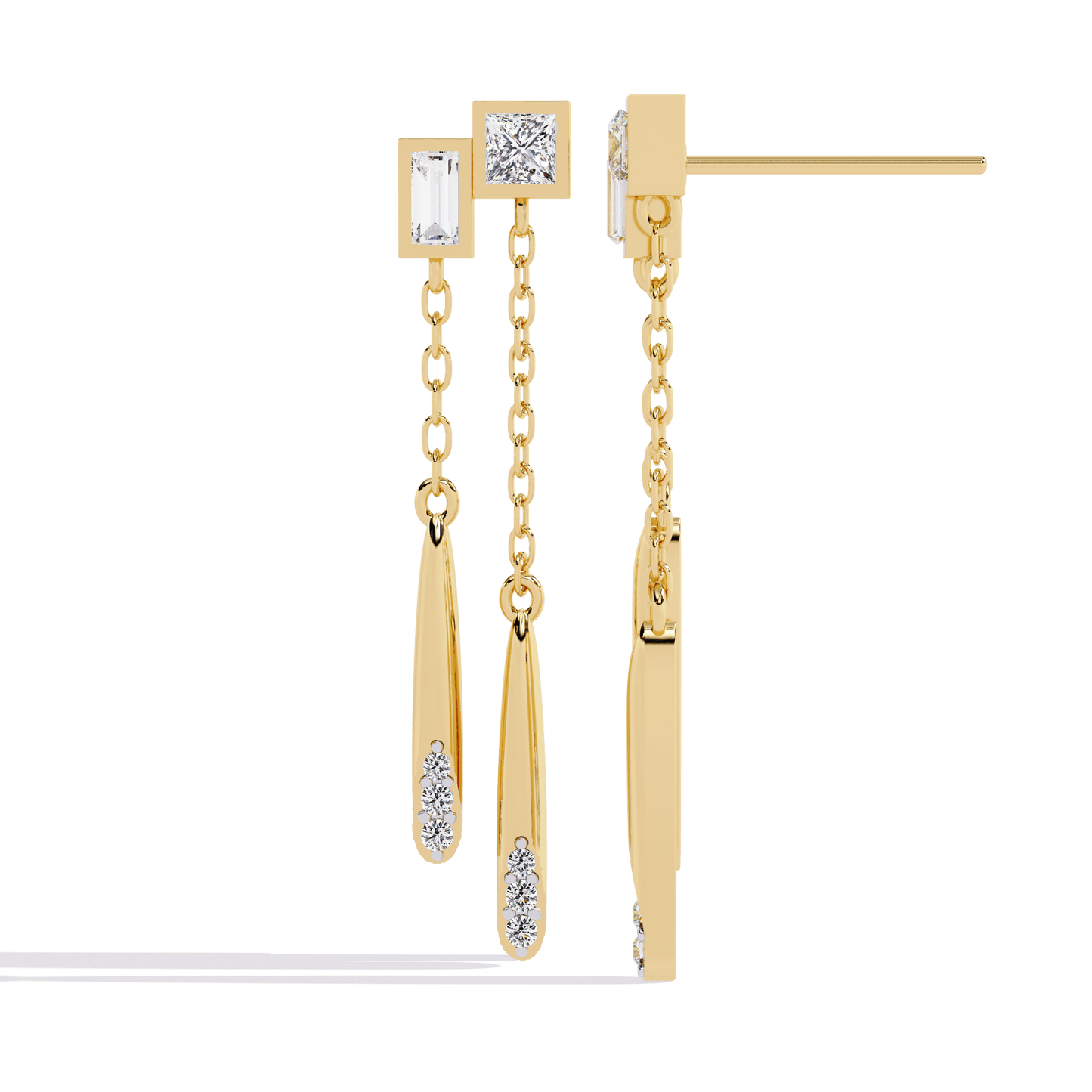 Ivana - Dual-Drop Princess and Baguette Diamond Earrings