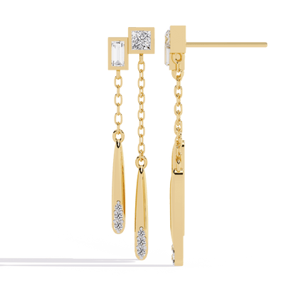 Ivana - Dual-Drop Princess and Baguette Diamond Earrings