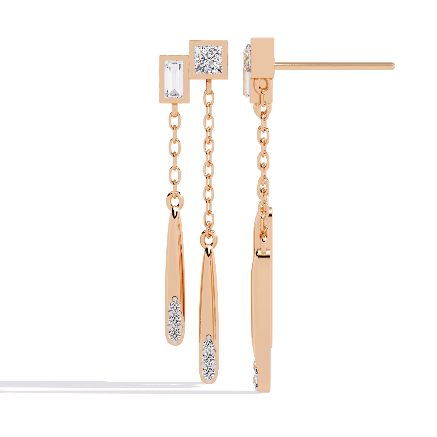 Ivana - Dual-Drop Princess and Baguette Diamond Earrings
