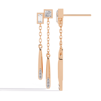 Ivana - Dual-Drop Princess and Baguette Diamond Earrings