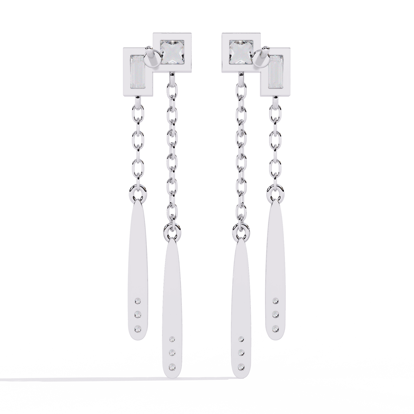 Ivana - Dual-Drop Princess and Baguette Diamond Earrings