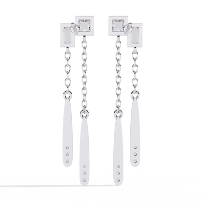 Ivana - Dual-Drop Princess and Baguette Diamond Earrings