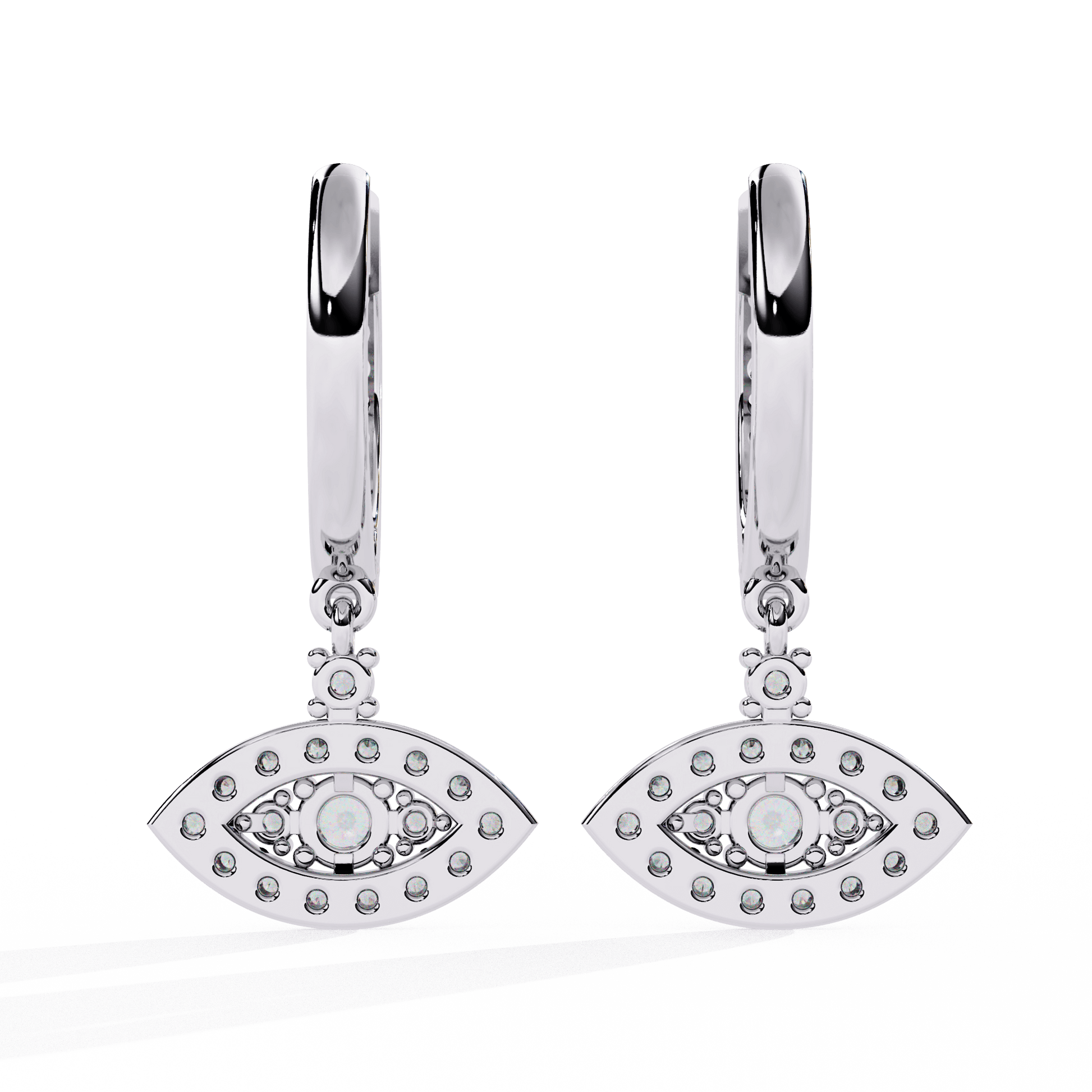Diamond eye drop earrings with pavé hoop from Carat House Dubai, featuring sparkling diamonds and elegant gold design.