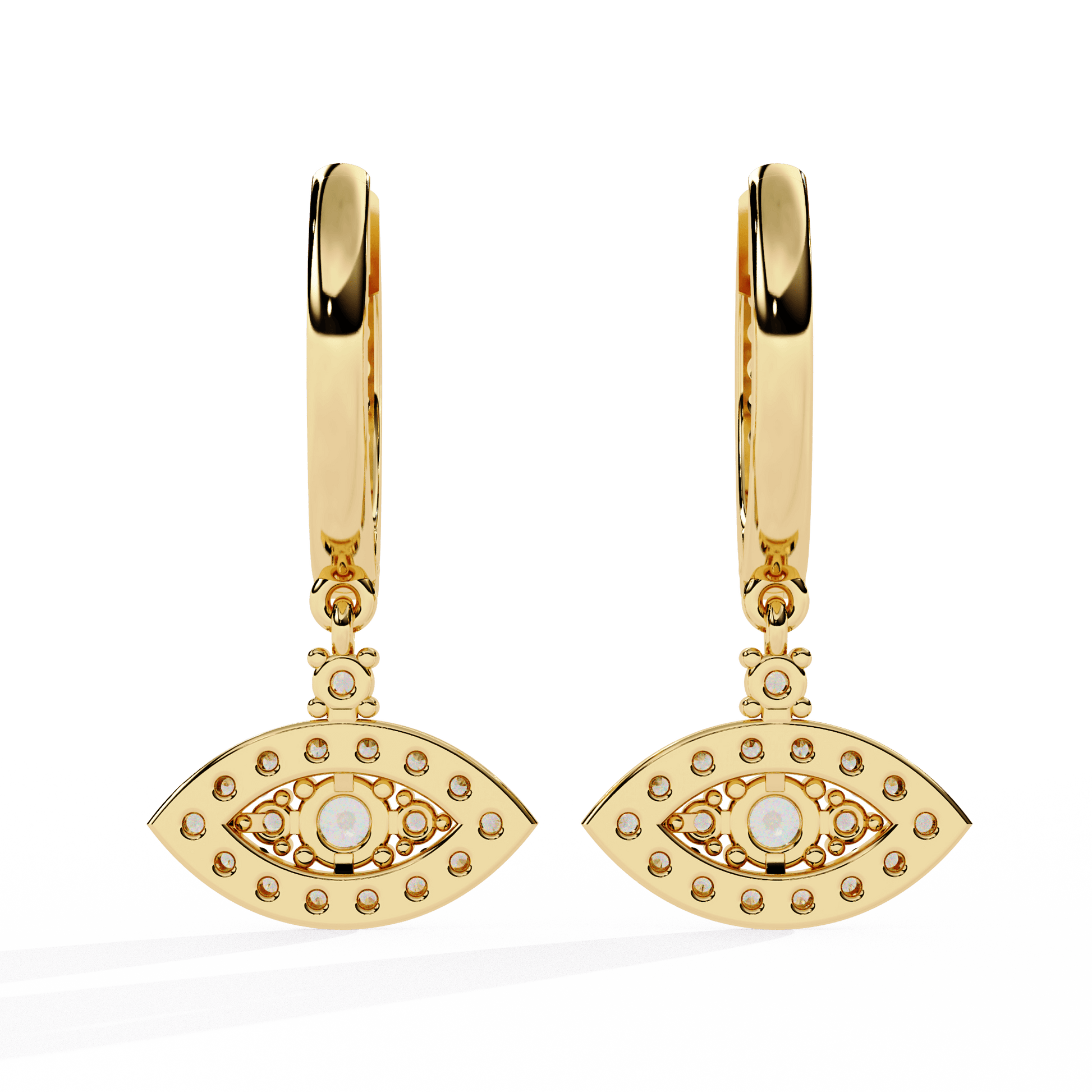 Diamond eye drop earrings with pavé hoop by Carat House Dubai, featuring sparkling diamonds and elegant design.