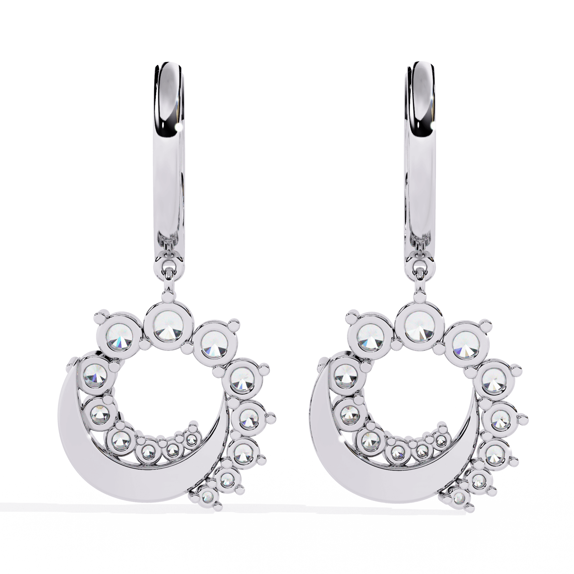 Carat House Dubai Kiara diamond crescent circle drop earrings with sparkling diamonds and elegant design.