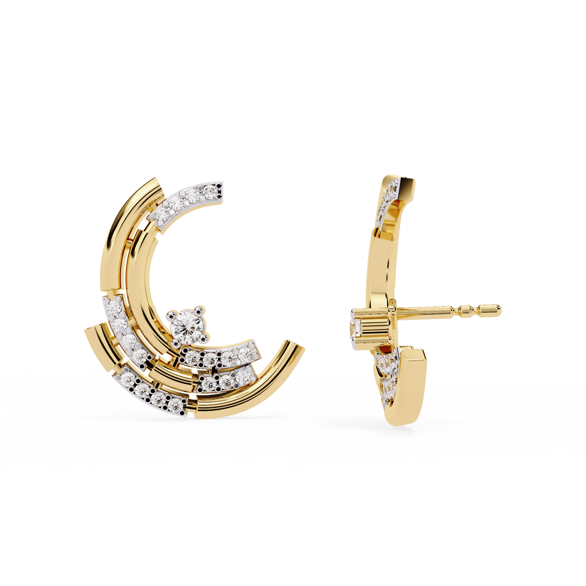 Lyla Triple Arc Pavé Stud Earrings by Carat House Dubai featuring sparkling pavé-set studs in a triple arc design.