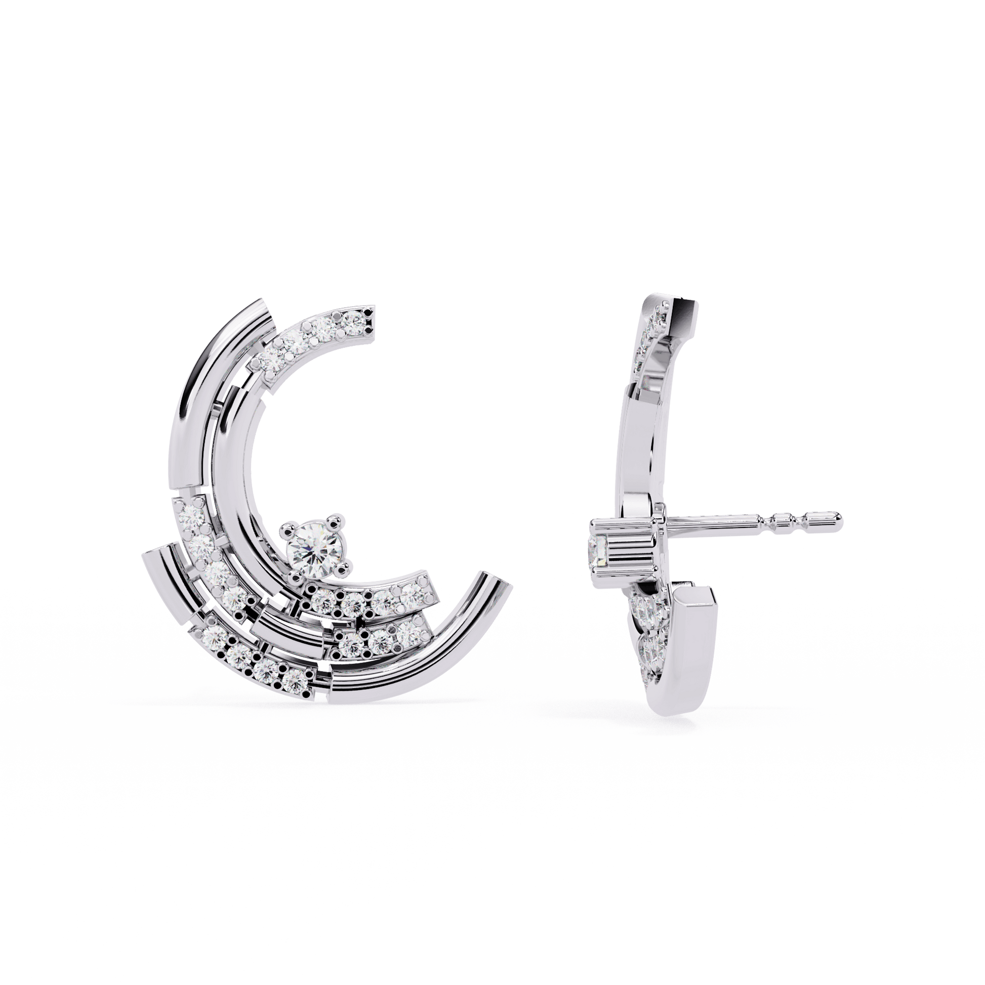 Lyla triple arc pavé stud earrings by Carat House Dubai featuring sparkling gemstone accents and a sleek gold setting.