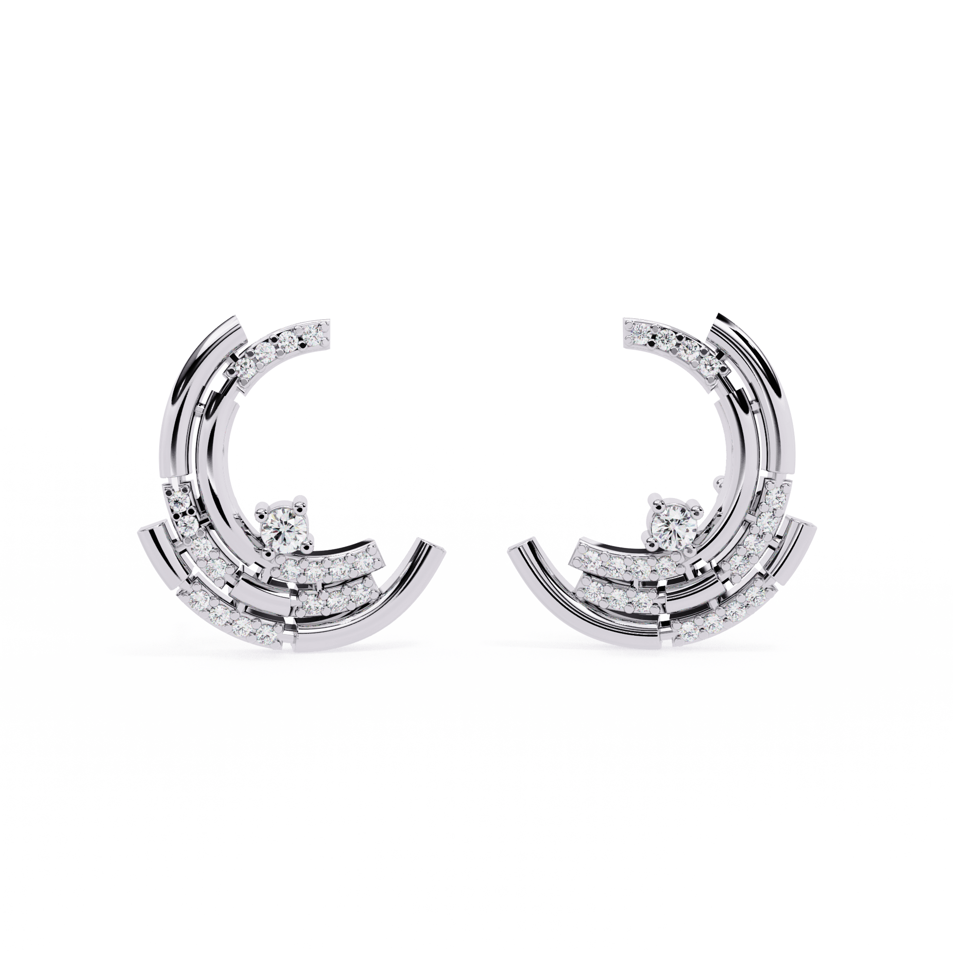 Lyla – Triple Arc Pavé Studs — diamond stud earrings — pave — lab grown diamond and natural diamond — 18k white gold and platinum — Carat House