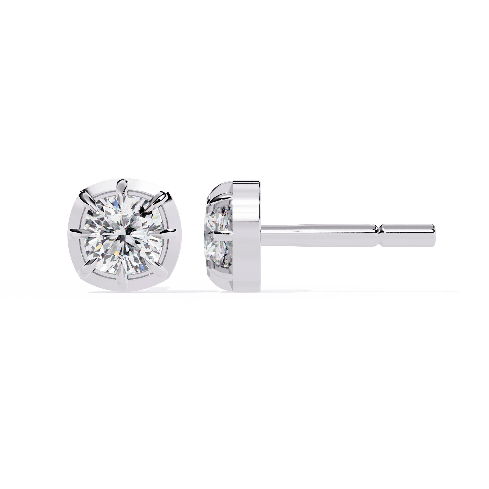 Autumn Cushion-Cut Diamond Stud Earrings in Bezel-Prong Setting by Carat House Dubai, close-up view of sparkling diamond studs