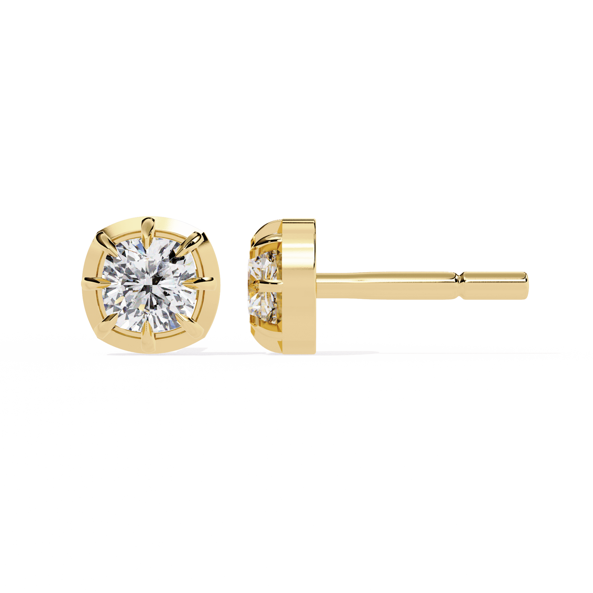 Autumn cushion-cut diamond studs in bezel-prong setting, showcasing elegant jewelry design by Carat House Dubai.