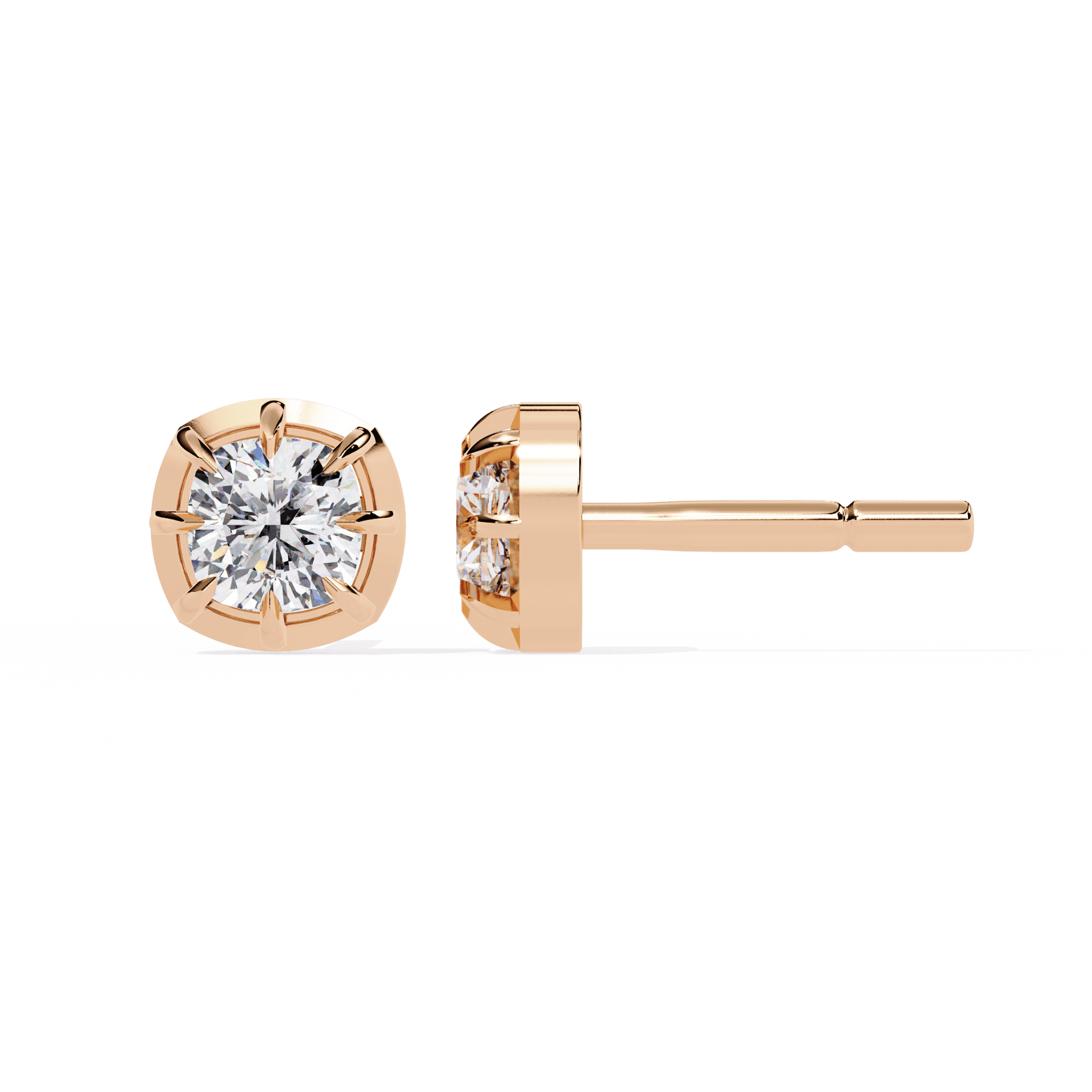 Autumn cushion-cut diamond studs in bezel-prong setting by Carat House Dubai, showcasing elegant sparkle and detailed craftsmanship.