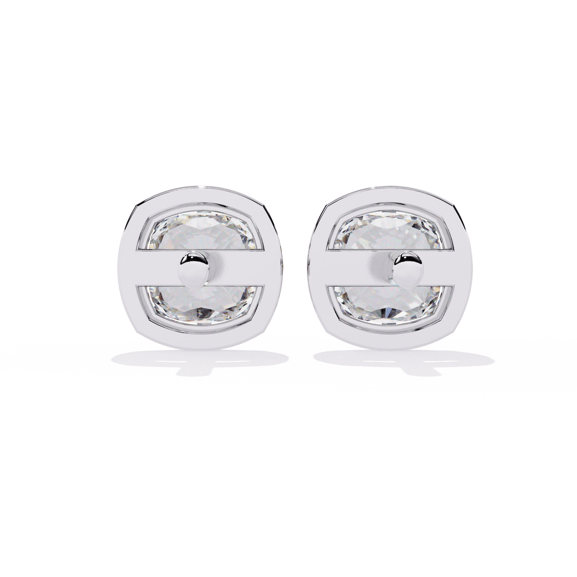 Autumn cushion-cut diamond studs in bezel-prong setting, elegant jewelry by Carat House Dubai, displayed on a white background.