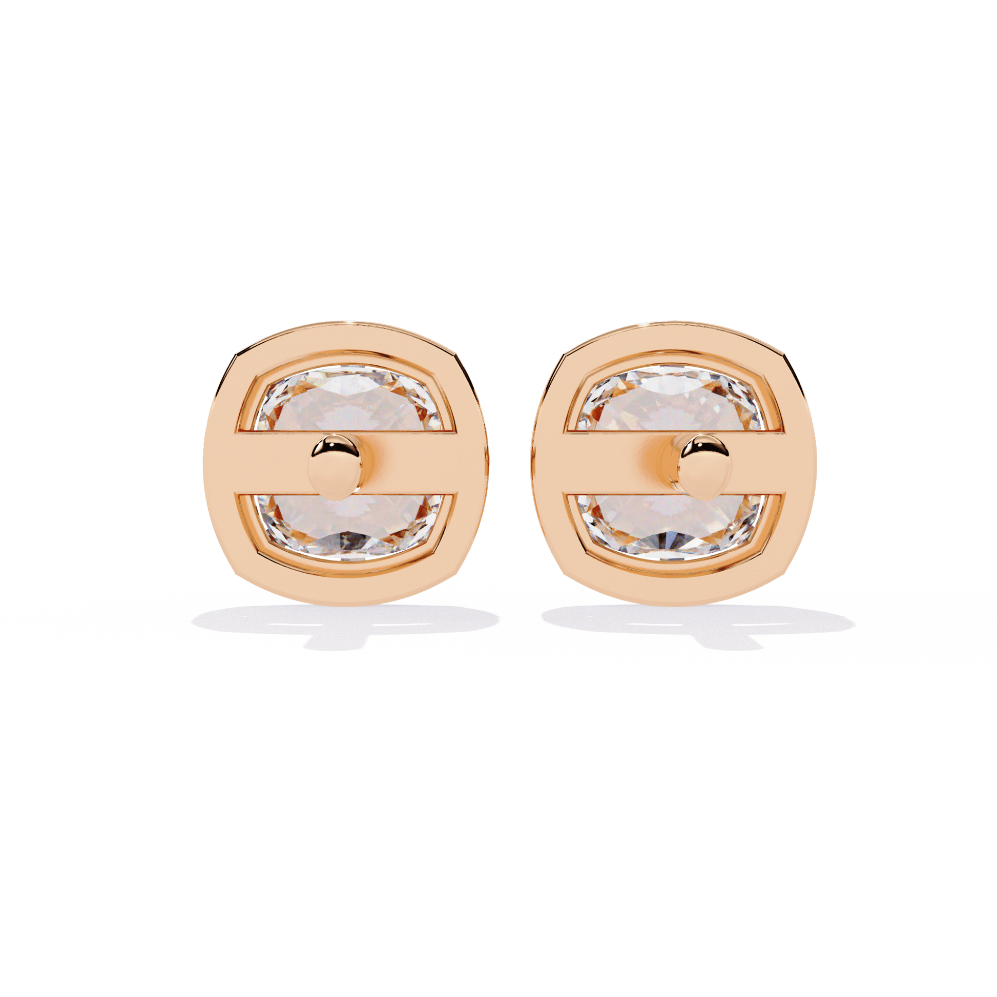 Autumn cushion-cut diamond studs in bezel-prong setting with elegant sparkle, designed by Carat House Dubai.