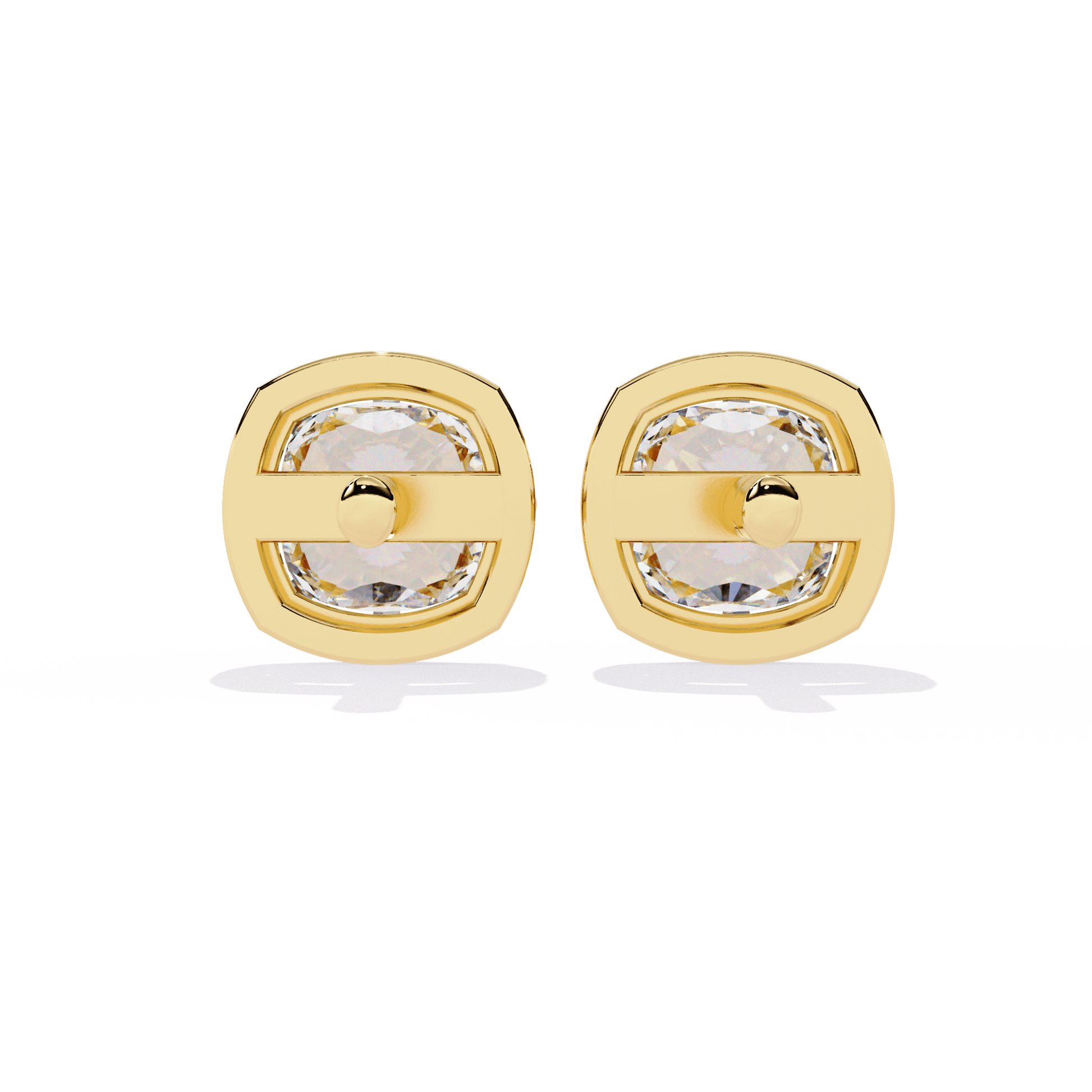 Autumn cushion-cut diamond studs in bezel-prong setting by Carat House Dubai, showcasing elegant jewelry design.
