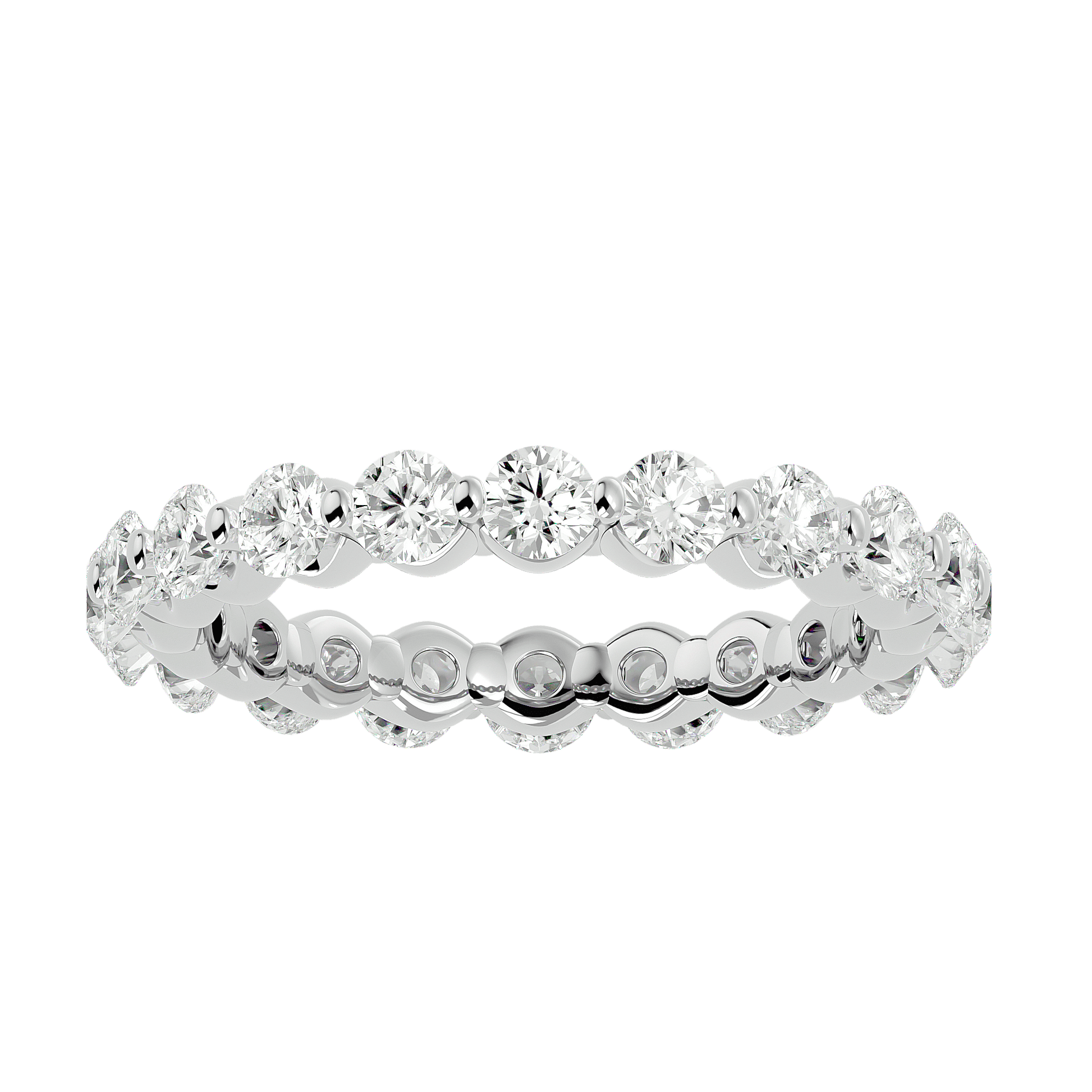 Alessia- The Shared Prong Eternity Band — women's diamond wedding ring — shared prong — lab grown diamond and natural diamond — 18k white gold and platinum — Carat House