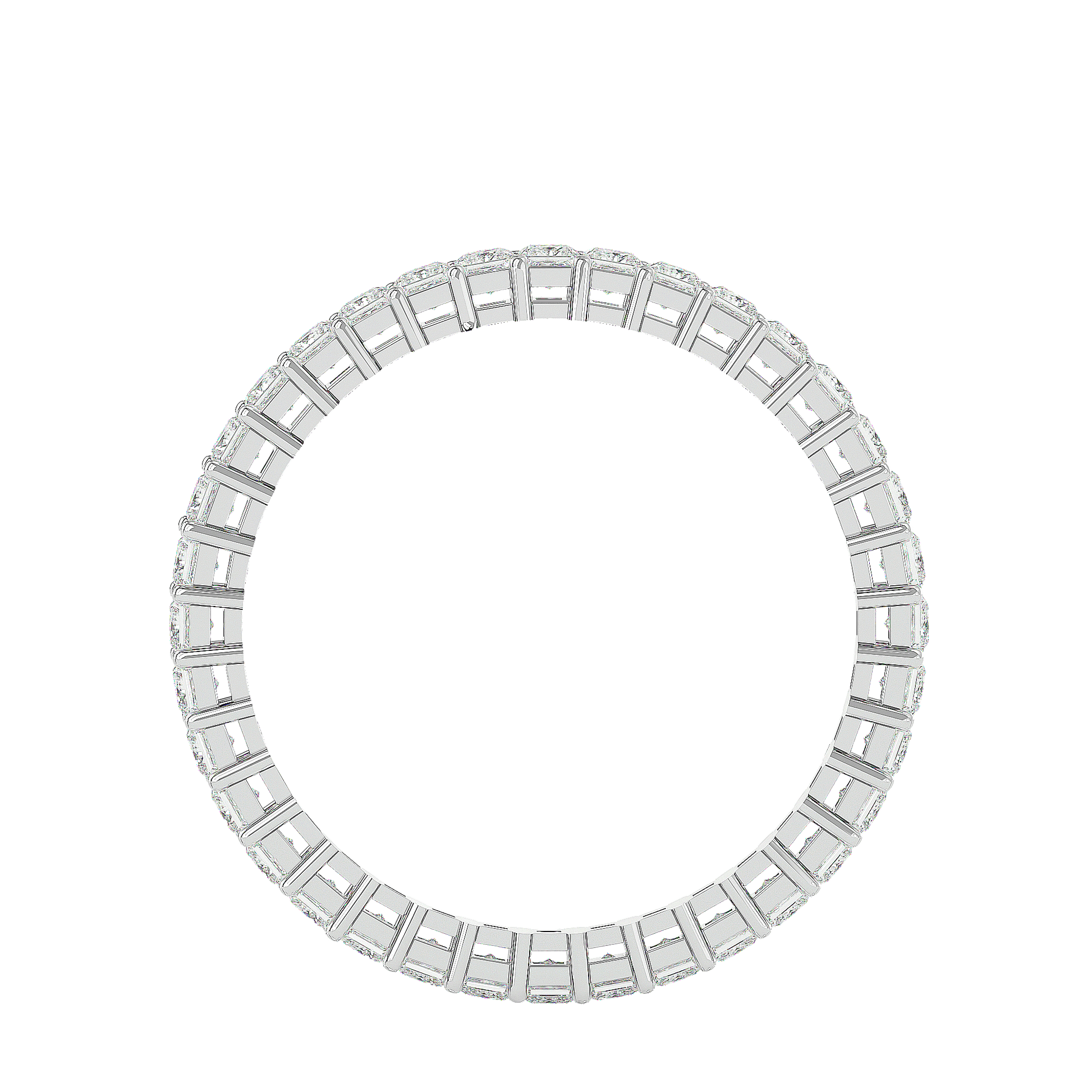 Carat House Dubai Bellamy princess-cut full eternity band in basket setting with sparkling diamonds on a silver ring.