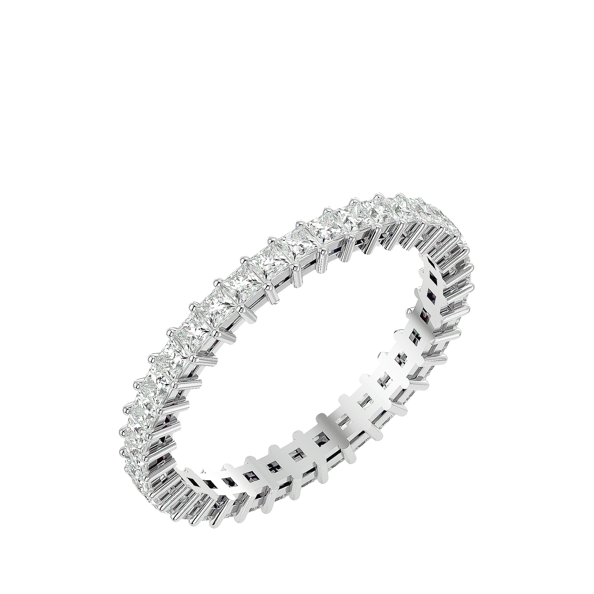 Bellamy princess-cut full eternity band by Carat House Dubai in a basket setting, showcasing sparkling diamonds around the entire ring.