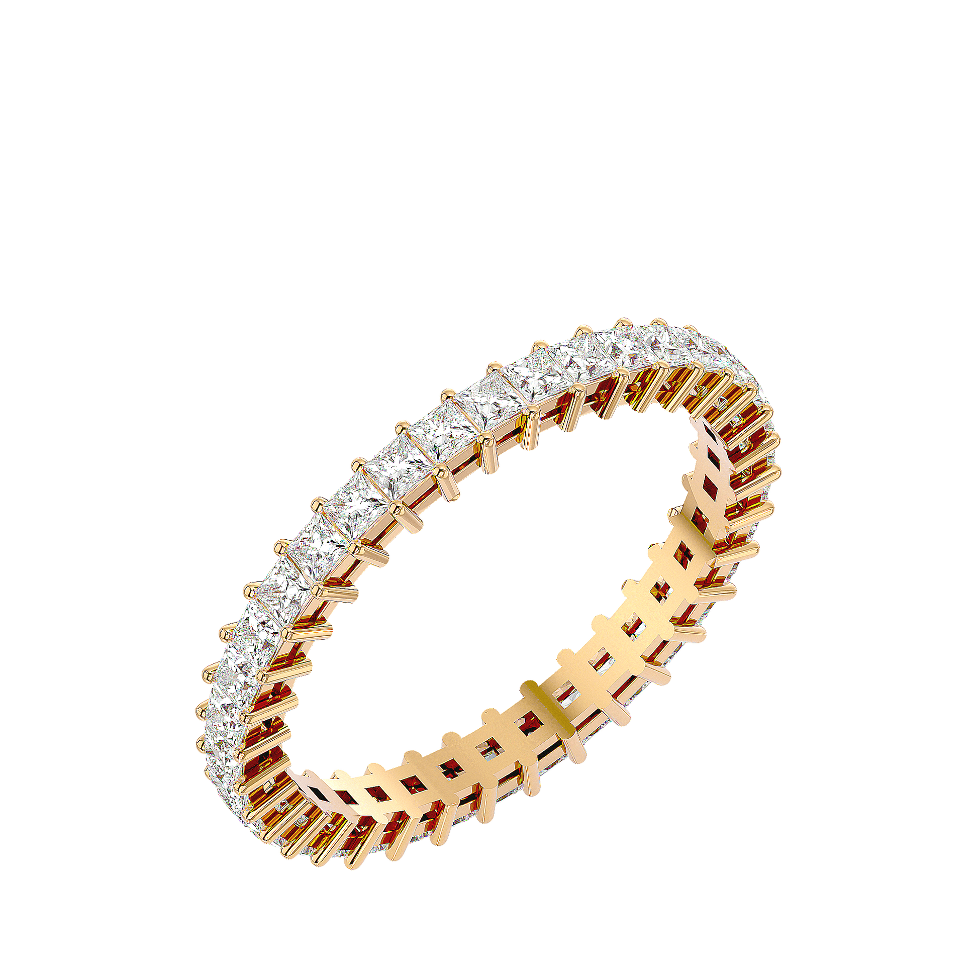 Carat House Dubai Bellamy princess-cut full eternity band with basket setting, featuring sparkling diamonds in a continuous circle.