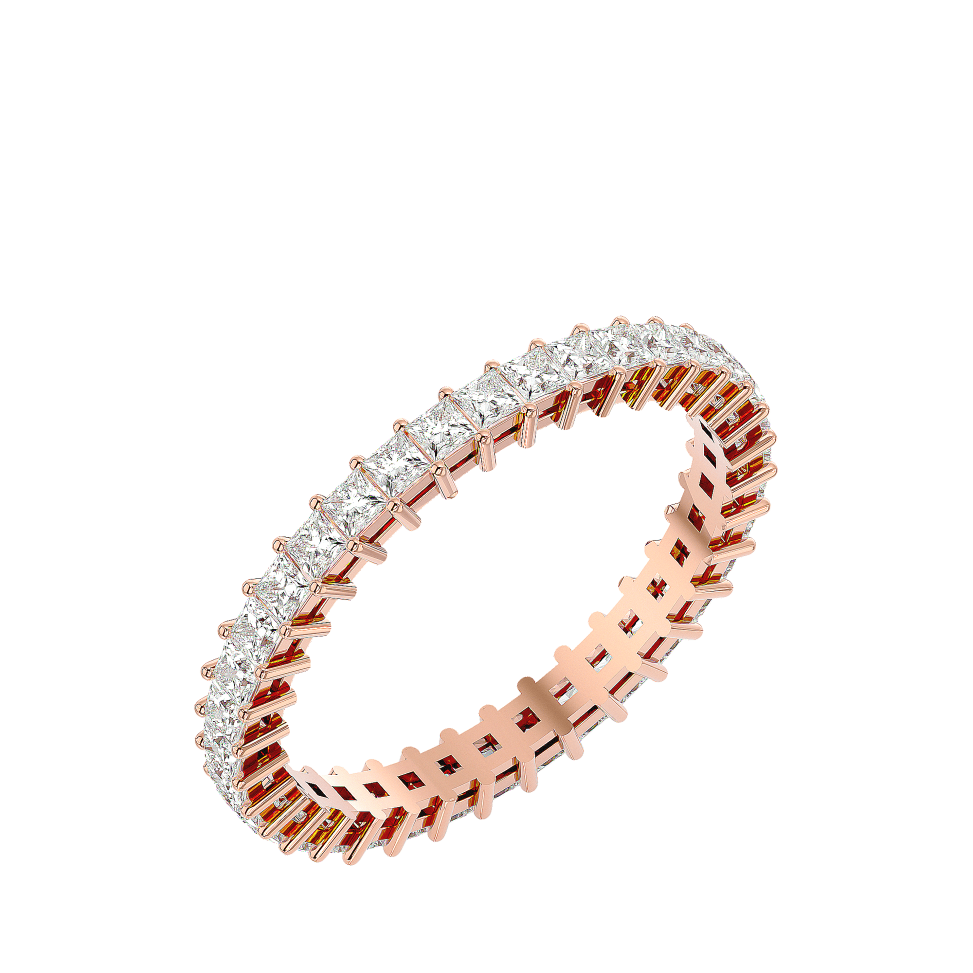 Diamond princess-cut full eternity band in a basket setting by Carat House Dubai, showcasing sparkling gemstones around the ring.