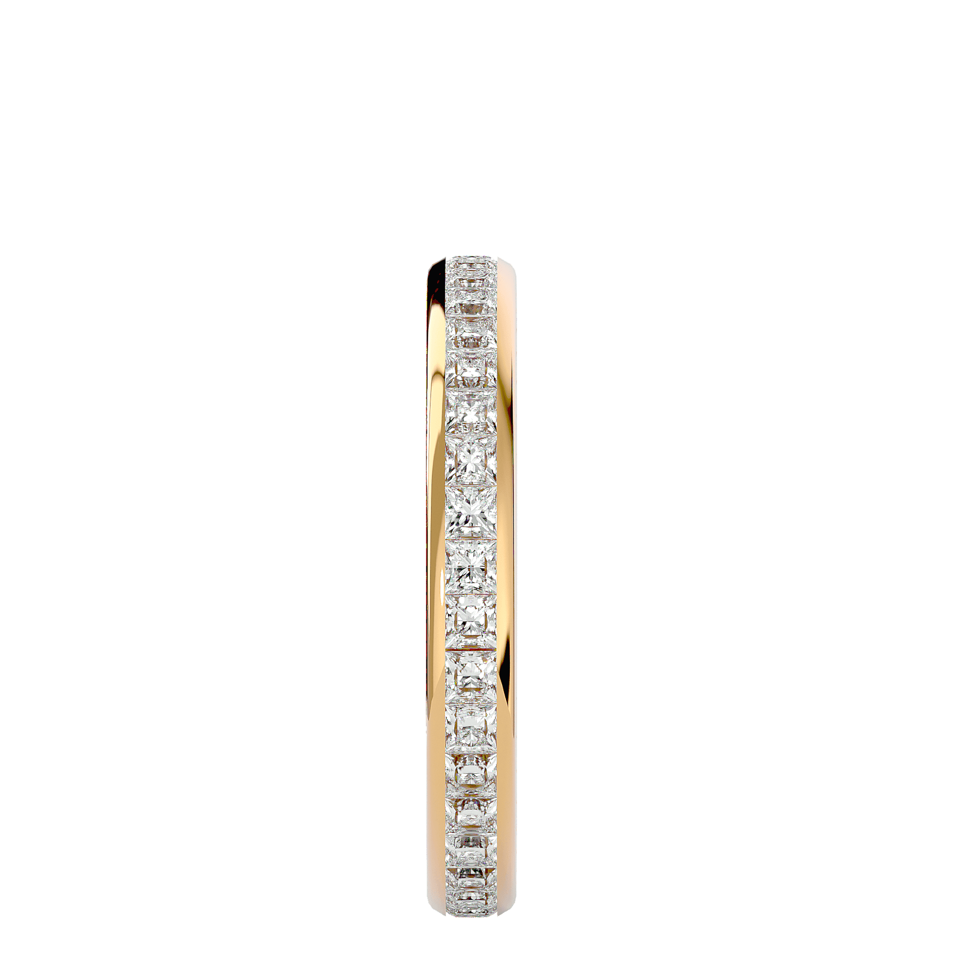 Vanessa princess-cut diamond channel-set full eternity band by Carat House Dubai, showcasing sparkling diamonds on a sleek platinum band.